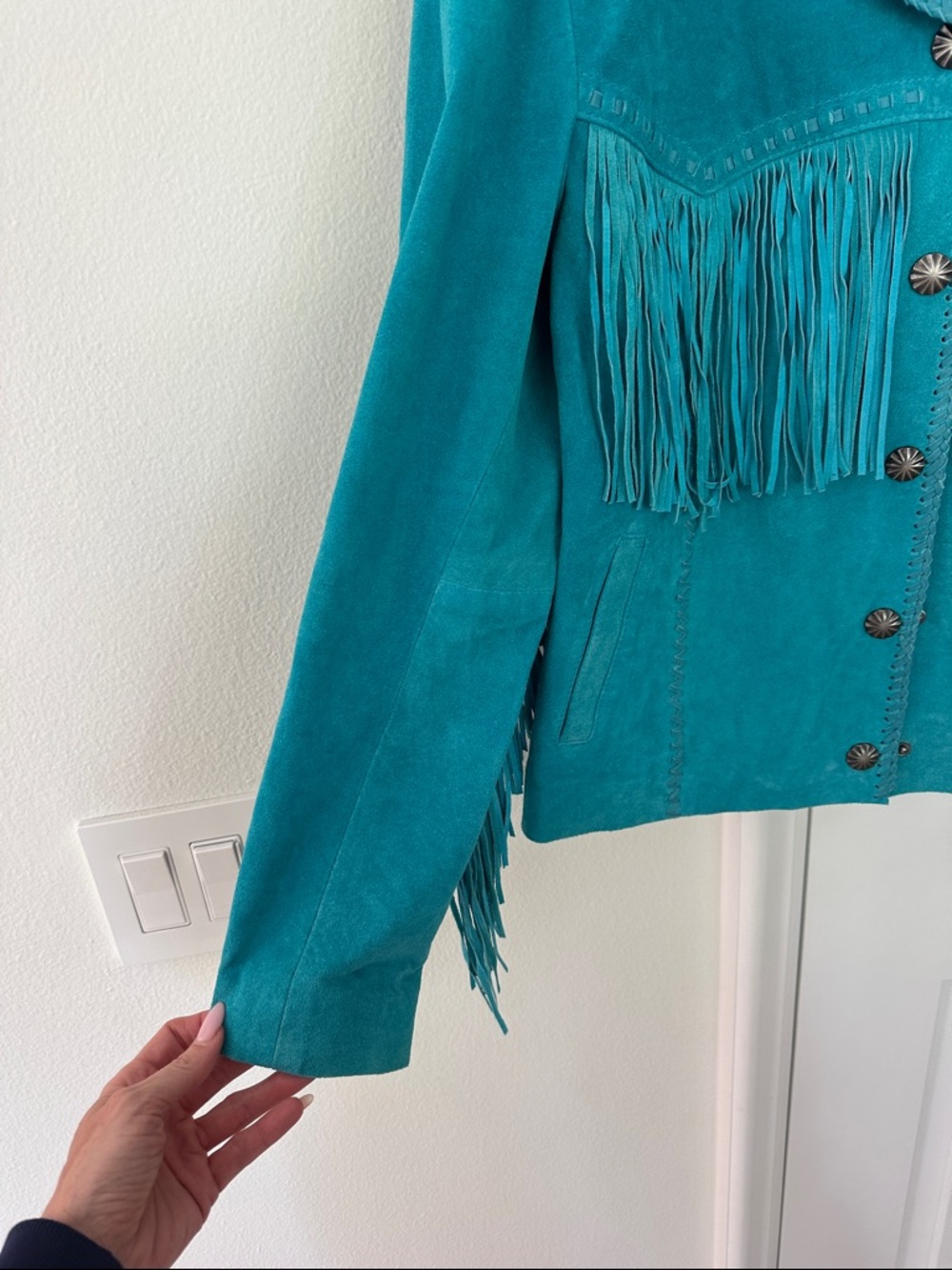 Scully Teal Suede Leather Fringe Western Jacket - Picture 7 of 16